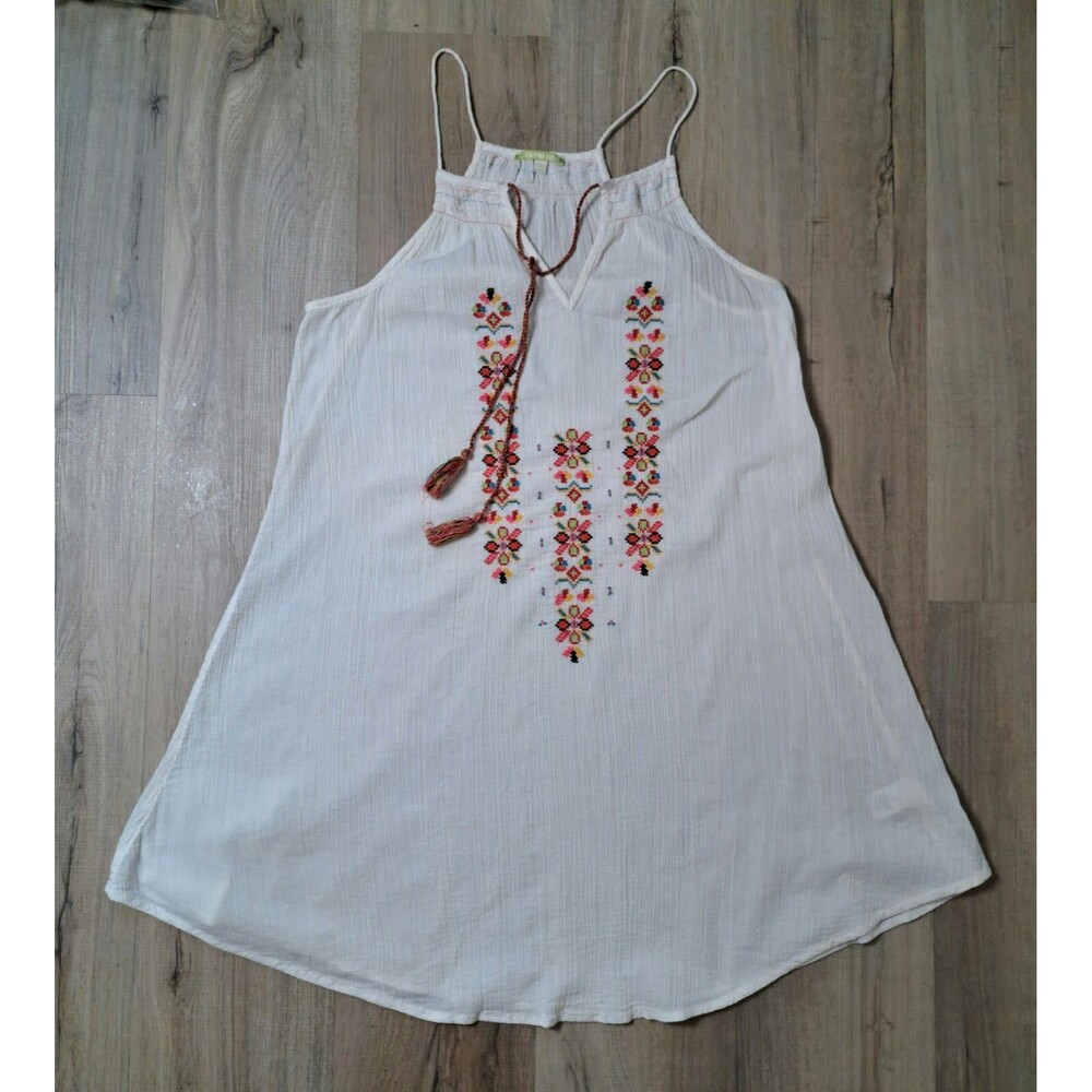 Gianni Bini Size S Cover-Up Dress White Shift Mini Embroidered Floral Sheer Boho - Picture 12 of 12